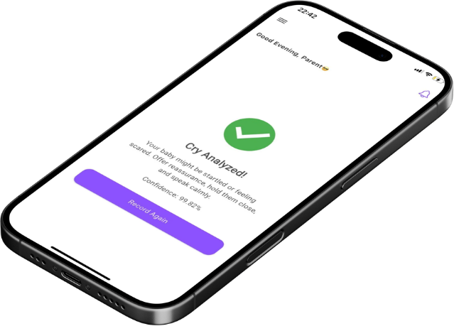 Enfant app hero mockup showing cry analysis screen